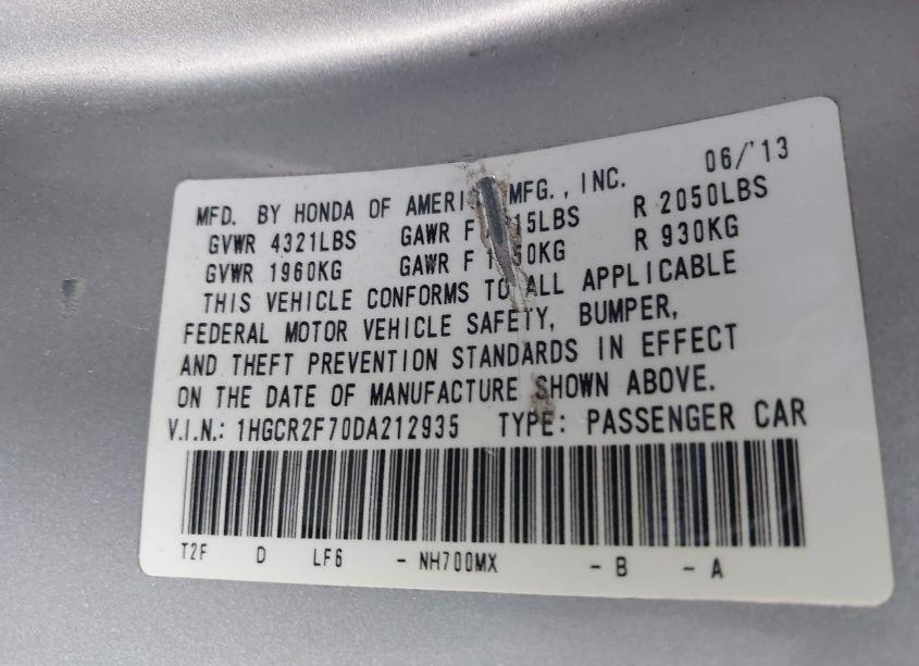 Photo 9 of 2013 Honda Accord EX (VIN 1HGCR2F70DA212935)