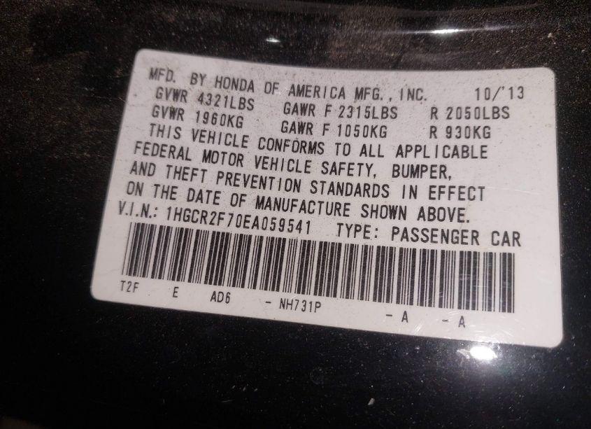 Photo 9 of 2014 Honda Accord EX (VIN 1HGCR2F70EA059541)