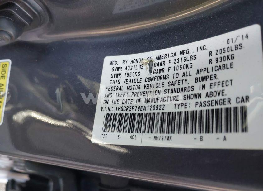 Photo 9 of 2014 Honda Accord EX (VIN 1HGCR2F70EA120922)