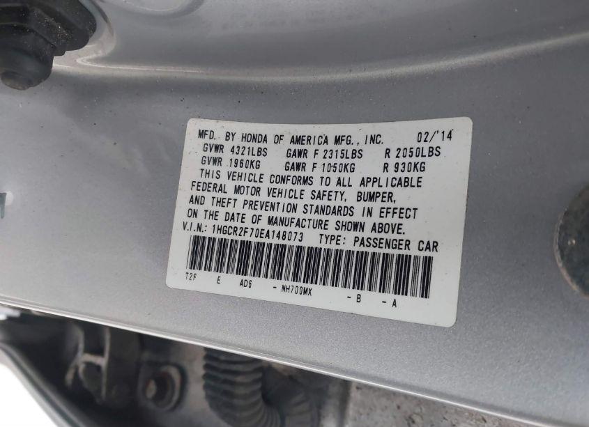 Photo 9 of 2014 Honda Accord EX (VIN 1HGCR2F70EA148073)