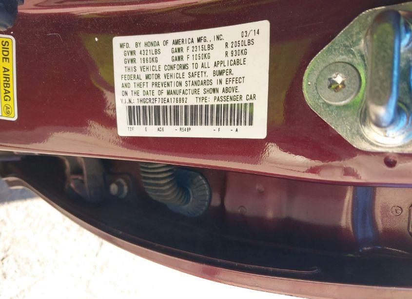 Photo 9 of 2014 Honda Accord EX (VIN 1HGCR2F70EA176892)