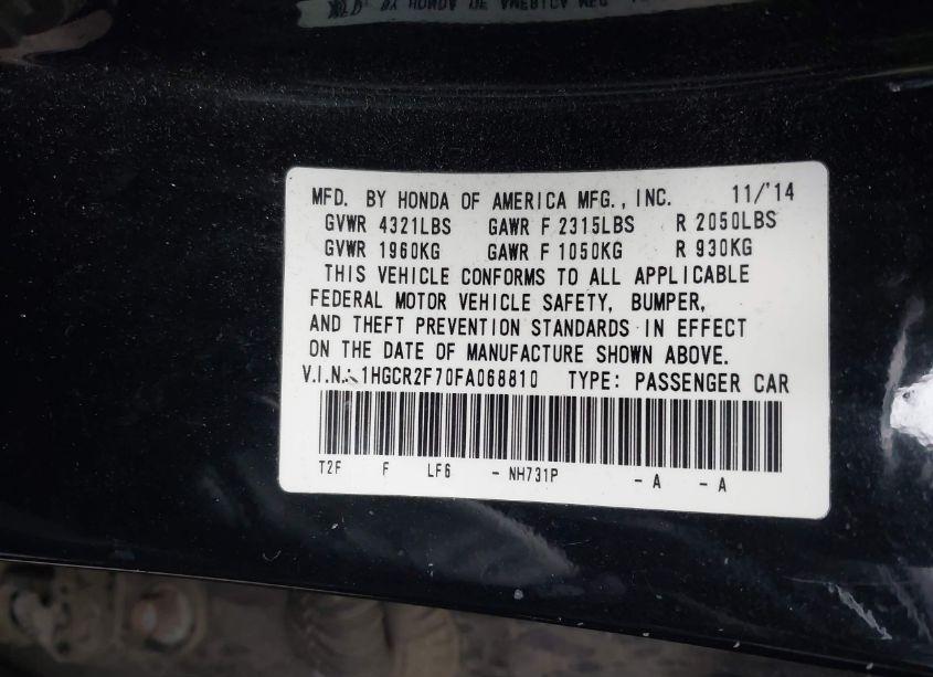 Photo 9 of 2015 Honda Accord EX (VIN 1HGCR2F70FA068810)