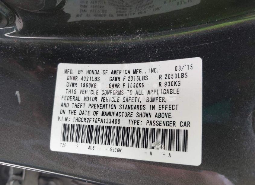 Photo 9 of 2015 Honda Accord EX (VIN 1HGCR2F70FA133400)