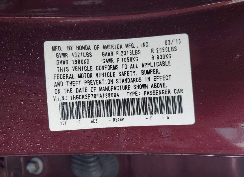 Photo 9 of 2015 Honda Accord EX (VIN 1HGCR2F70FA139004)