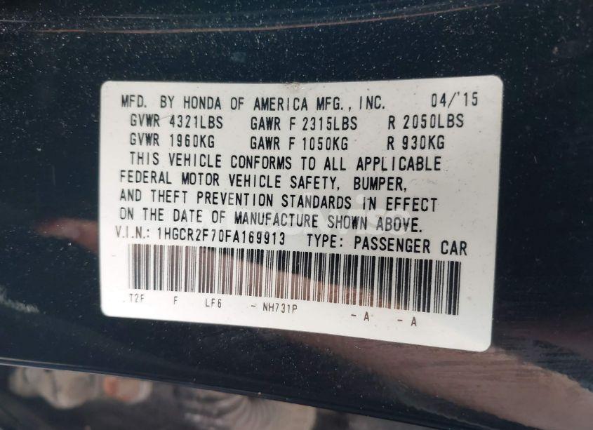 Photo 9 of 2015 Honda Accord EX (VIN 1HGCR2F70FA169913)