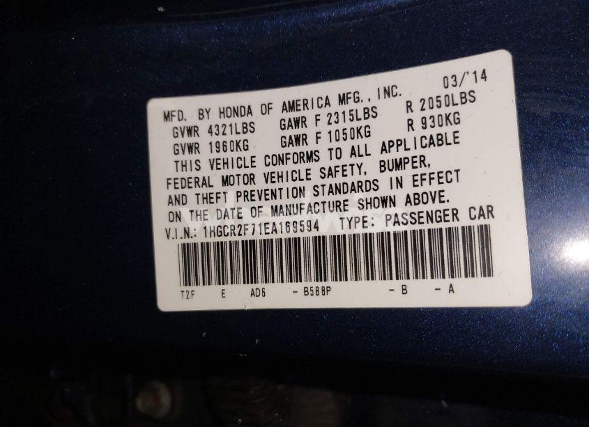 Photo 9 of 2014 Honda Accord EX (VIN 1HGCR2F71EA169594)