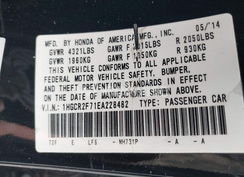 Photo 9 of 2014 Honda Accord EX (VIN 1HGCR2F71EA228482)