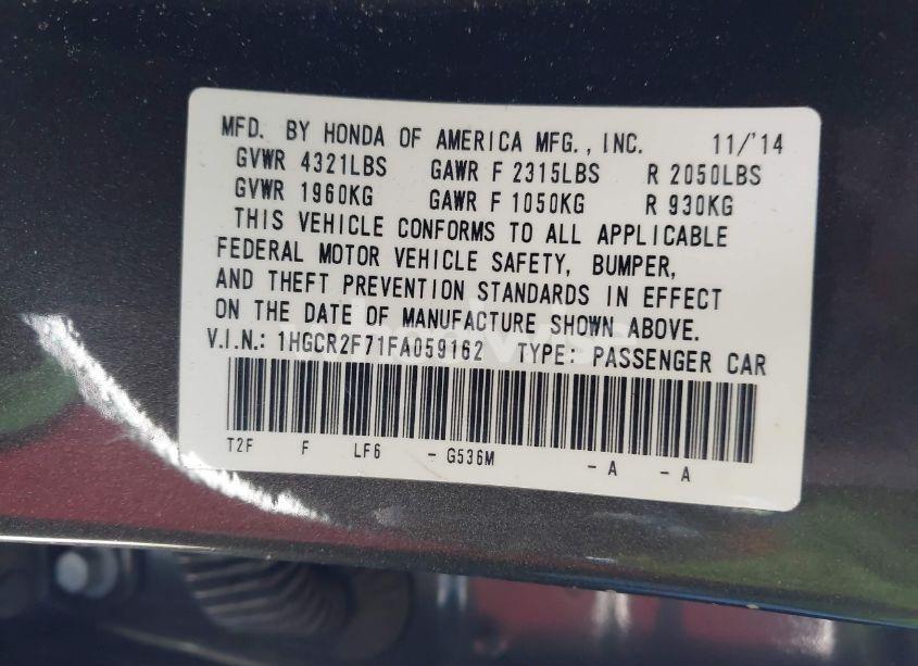 Photo 9 of 2015 Honda Accord EX (VIN 1HGCR2F71FA059162)