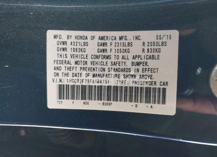 Photo 9 of 2015 Honda Accord EX (VIN 1HGCR2F71FA188731)