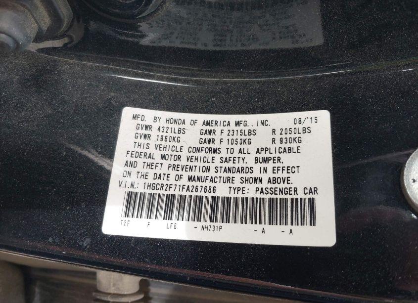 Photo 9 of 2015 Honda Accord EX (VIN 1HGCR2F71FA267686)