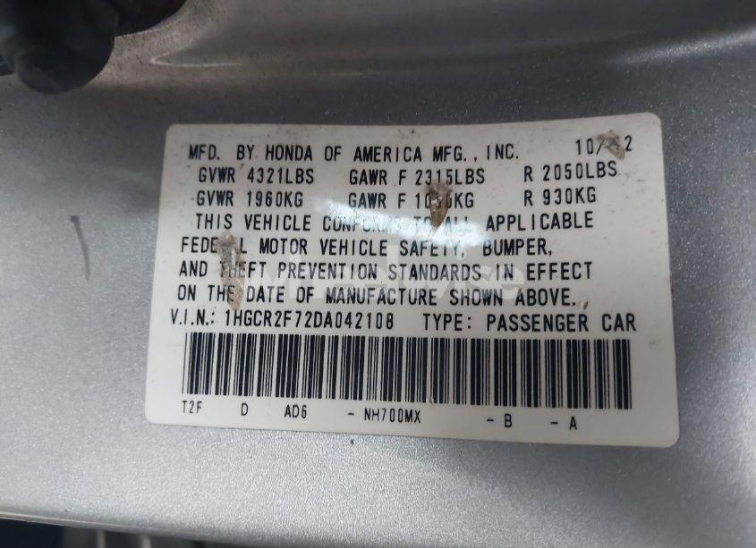 Photo 9 of 2013 Honda Accord EX (VIN 1HGCR2F72DA042108)