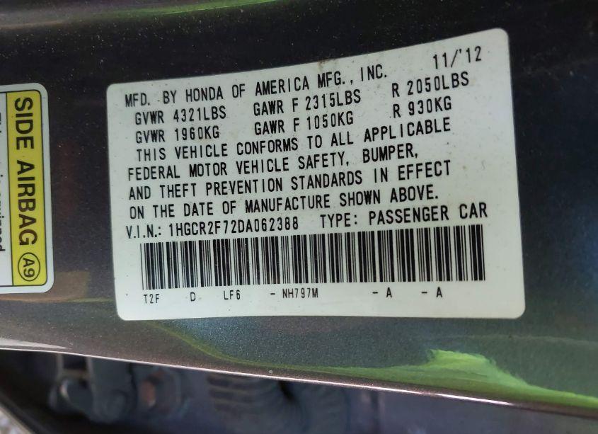 Photo 9 of 2013 Honda Accord EX (VIN 1HGCR2F72DA062388)