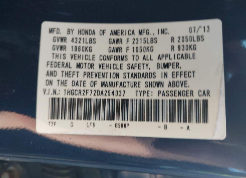 Photo 9 of 2013 Honda Accord EX (VIN 1HGCR2F72DA254037)