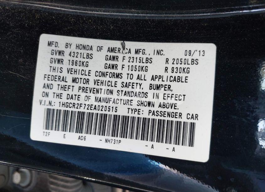 Photo 9 of 2014 Honda Accord EX (VIN 1HGCR2F72EA020515)
