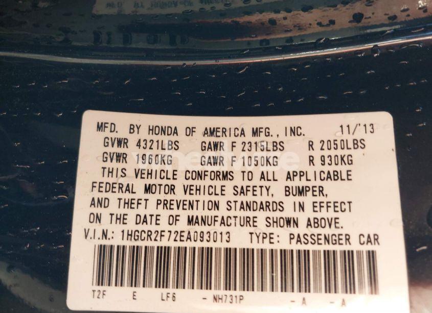 Photo 9 of 2014 Honda Accord EX (VIN 1HGCR2F72EA093013)