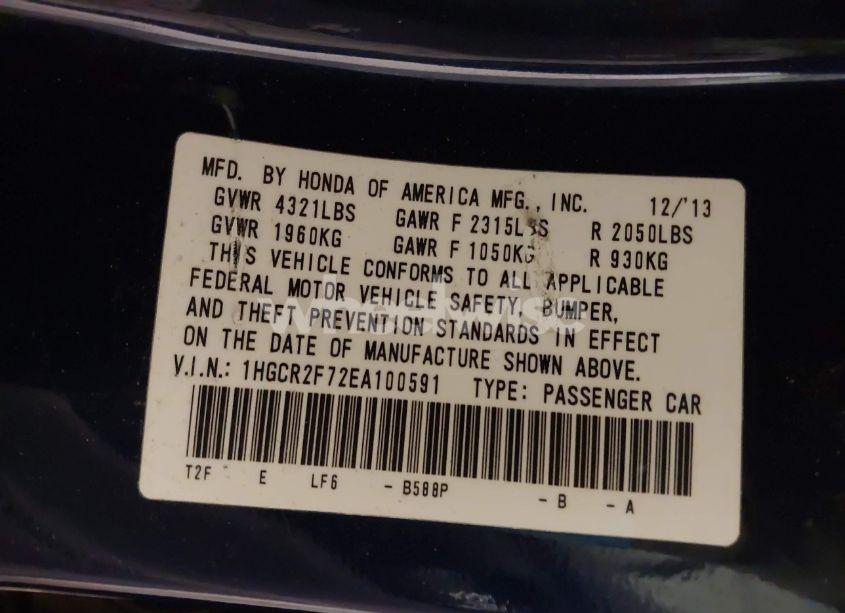 Photo 9 of 2014 Honda Accord EX (VIN 1HGCR2F72EA100591)