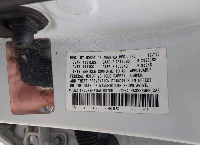 Photo 9 of 2014 Honda Accord EX (VIN 1HGCR2F72EA103796)