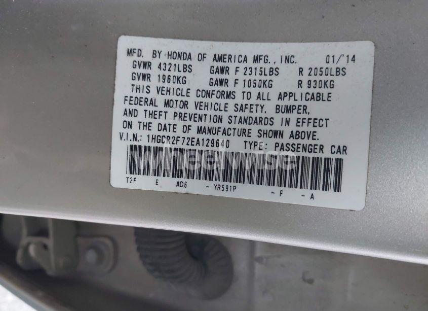 Photo 9 of 2014 Honda Accord EX (VIN 1HGCR2F72EA129640)