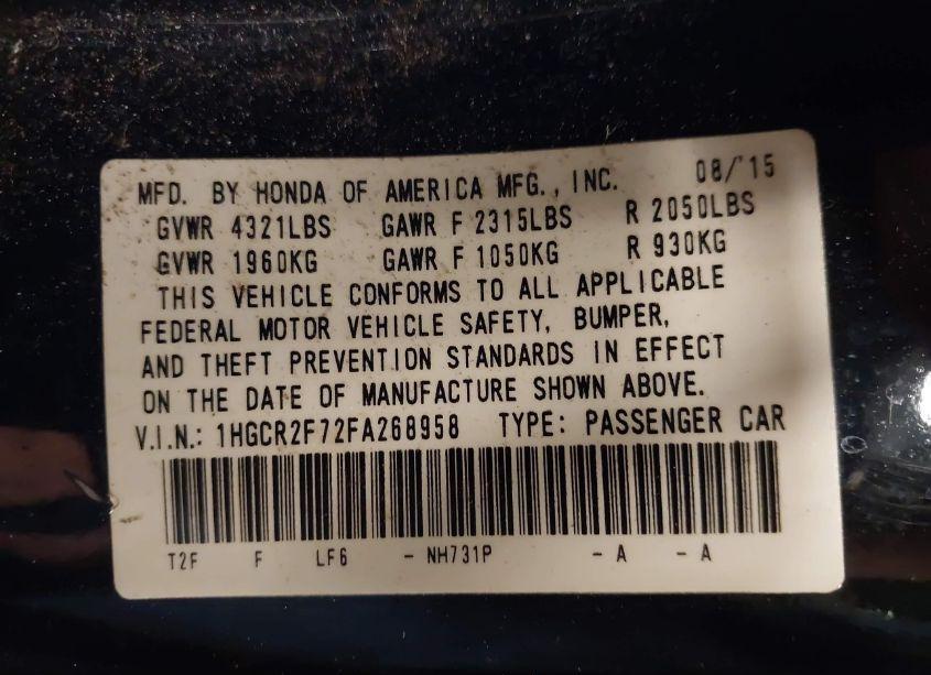 Photo 9 of 2015 Honda Accord EX (VIN 1HGCR2F72FA268958)