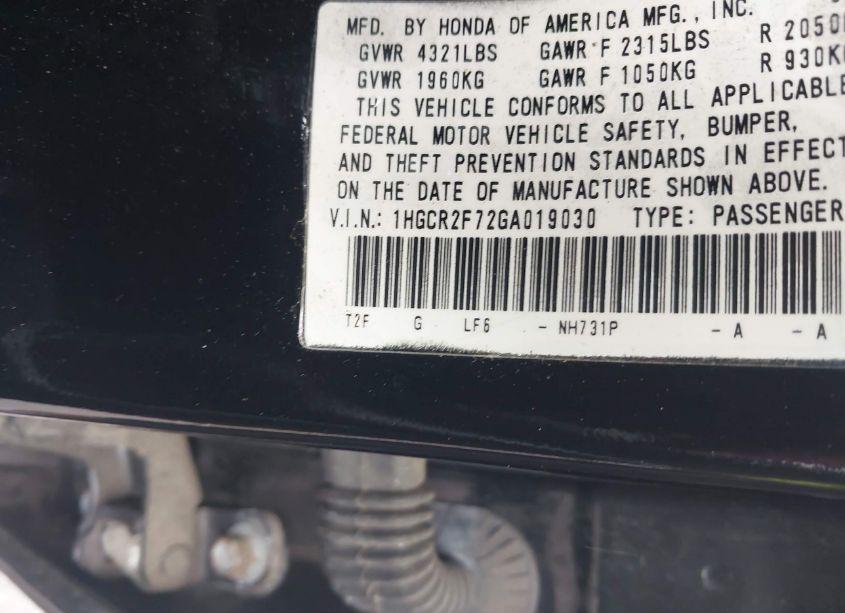 Photo 9 of 2016 Honda Accord EX (VIN 1HGCR2F72GA019030)