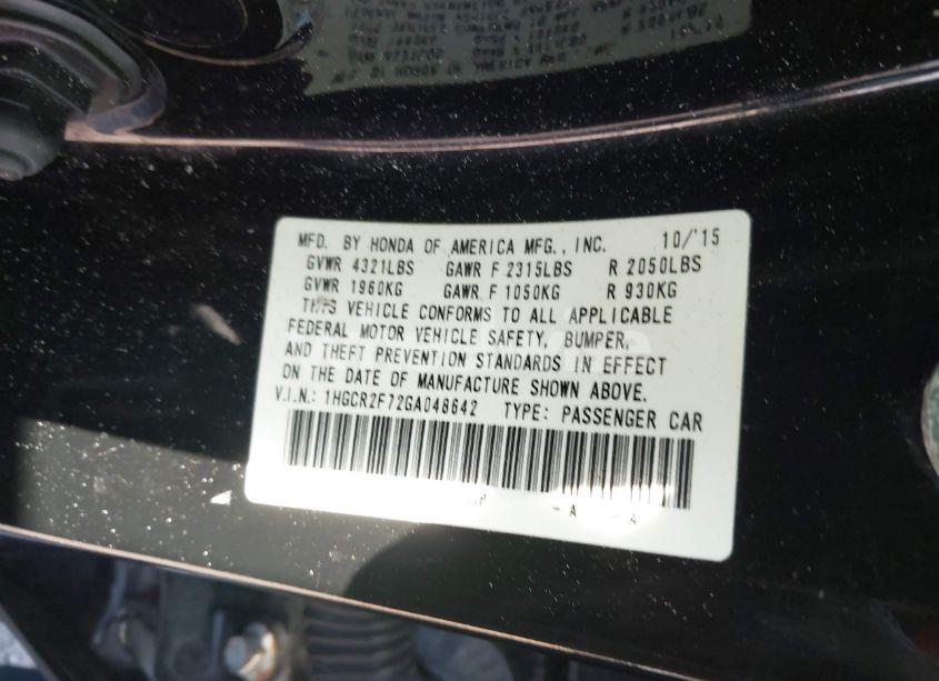 Photo 9 of 2016 Honda Accord EX (VIN 1HGCR2F72GA048642)
