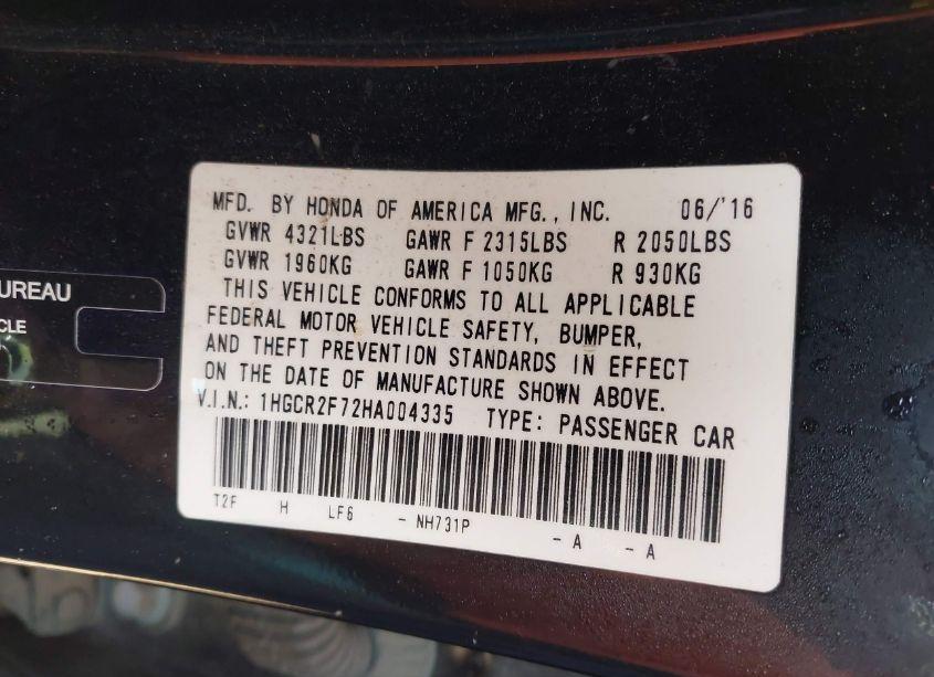 Photo 9 of 2017 Honda Accord EX (VIN 1HGCR2F72HA004335)