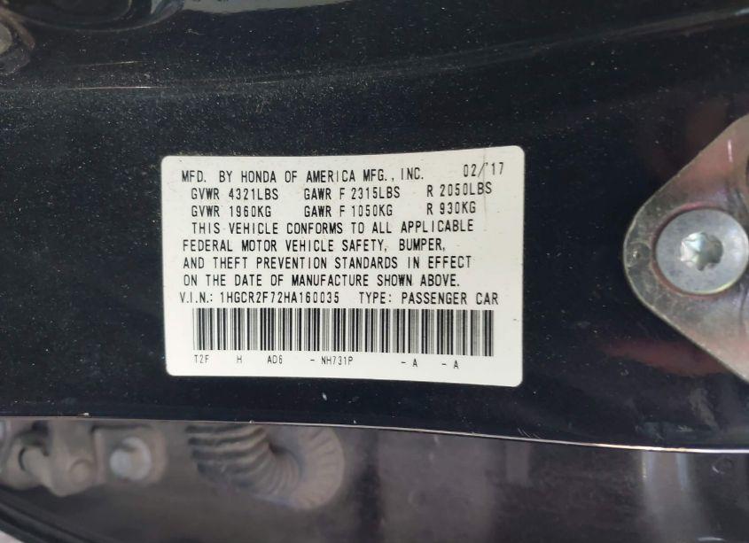 Photo 9 of 2017 Honda Accord EX (VIN 1HGCR2F72HA160035)