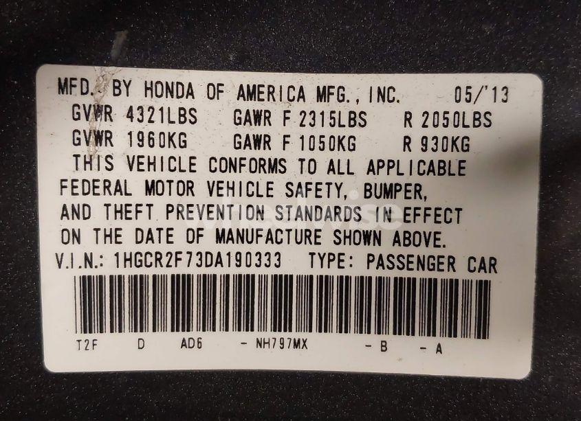 Photo 9 of 2013 Honda Accord EX (VIN 1HGCR2F73DA190333)