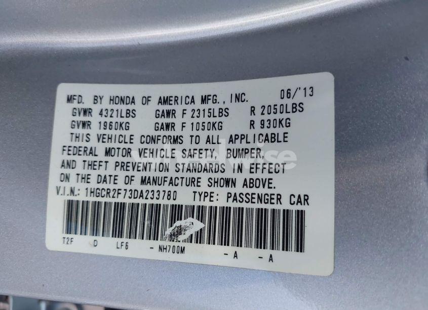 Photo 9 of 2013 Honda Accord EX (VIN 1HGCR2F73DA233780)