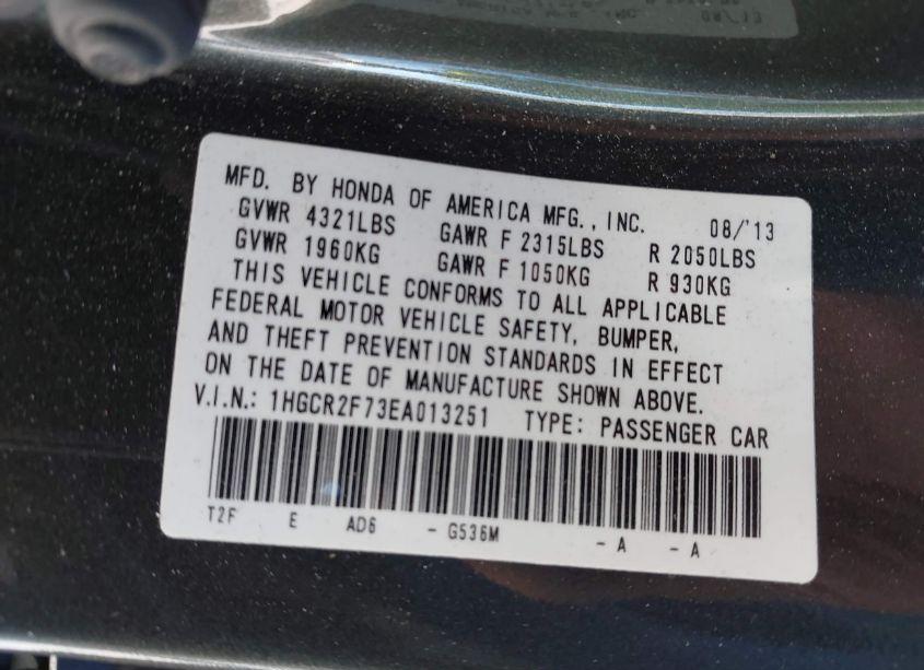 Photo 9 of 2014 Honda Accord EX (VIN 1HGCR2F73EA013251)