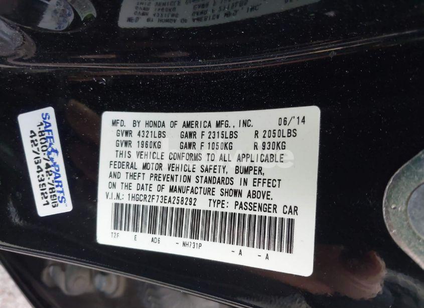 Photo 9 of 2014 Honda Accord EX (VIN 1HGCR2F73EA258292)