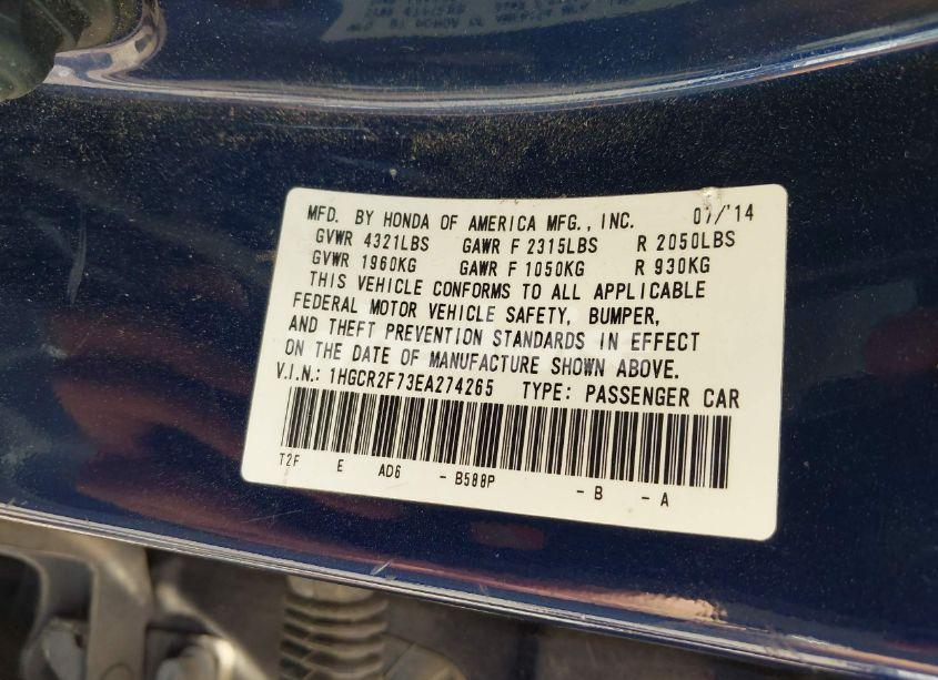 Photo 9 of 2014 Honda Accord EX (VIN 1HGCR2F73EA274265)