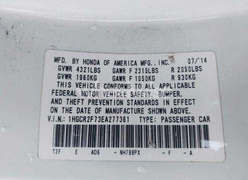 Photo 9 of 2014 Honda Accord EX (VIN 1HGCR2F73EA277361)