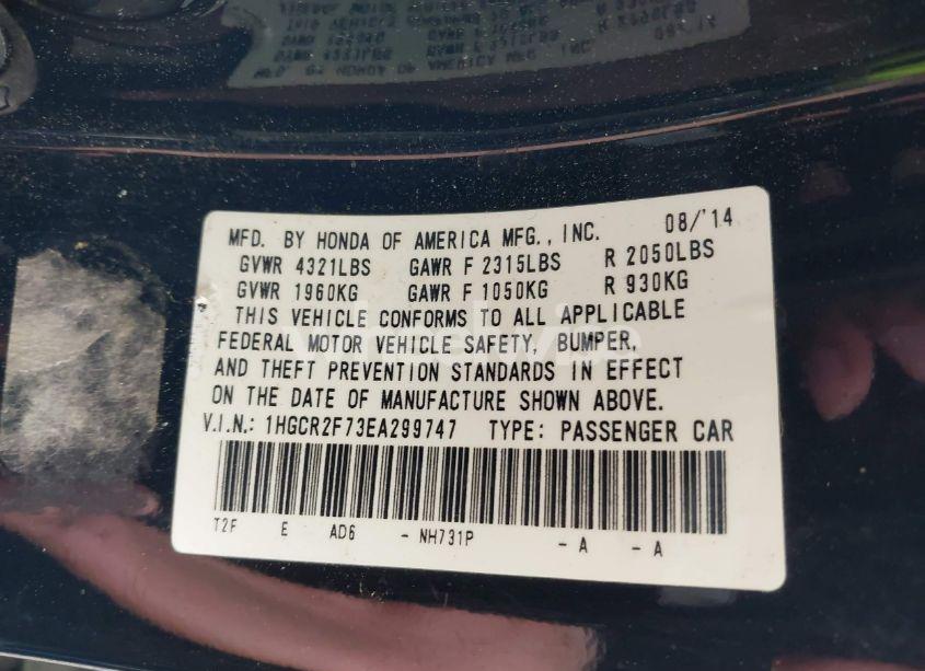 Photo 9 of 2014 Honda Accord EX (VIN 1HGCR2F73EA299747)