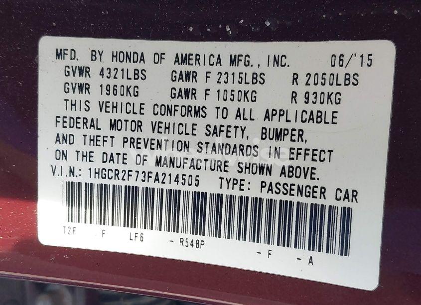 Photo 9 of 2015 Honda Accord EX (VIN 1HGCR2F73FA214505)