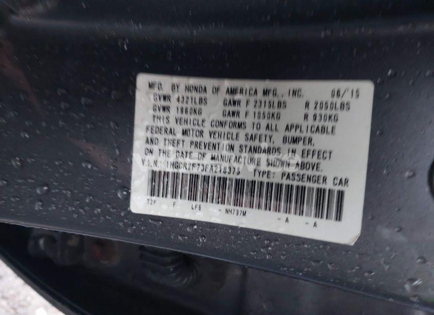 Photo 9 of 2015 Honda Accord EX (VIN 1HGCR2F73FA218375)