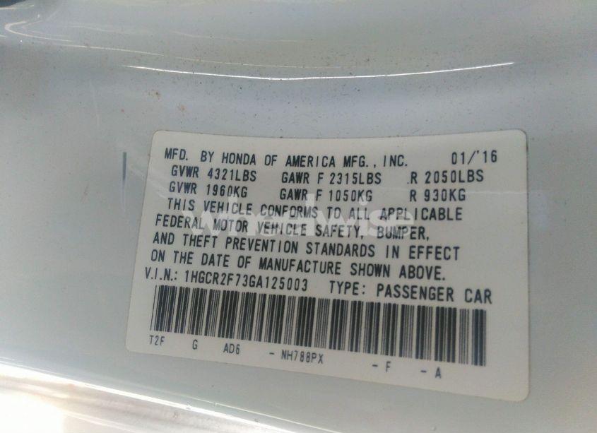 Photo 9 of 2016 Honda Accord EX (VIN 1HGCR2F73GA125003)