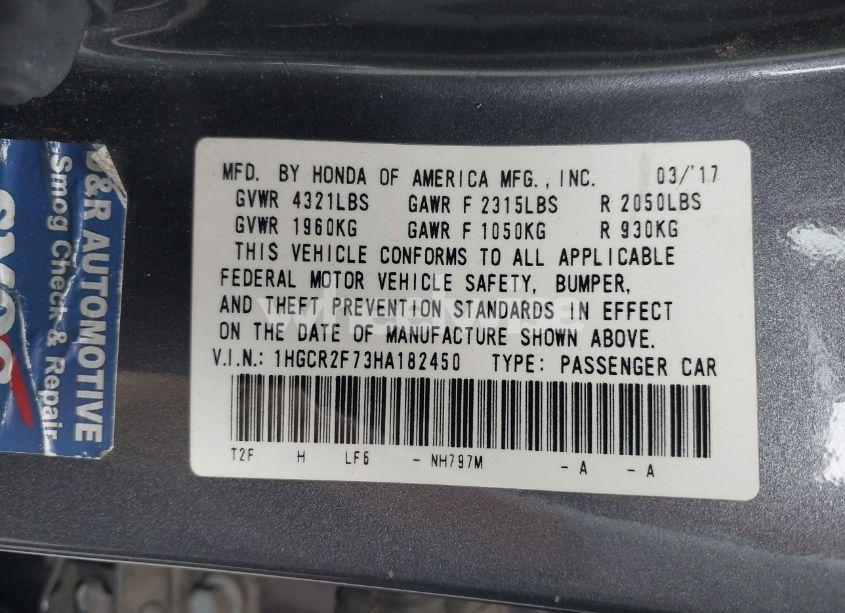 Photo 9 of 2017 Honda Accord EX (VIN 1HGCR2F73HA182450)