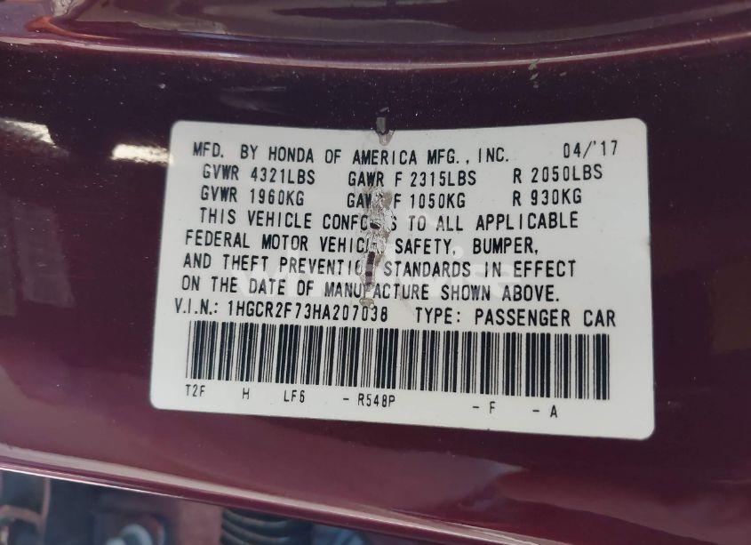 Photo 9 of 2017 Honda Accord EX (VIN 1HGCR2F73HA207038)