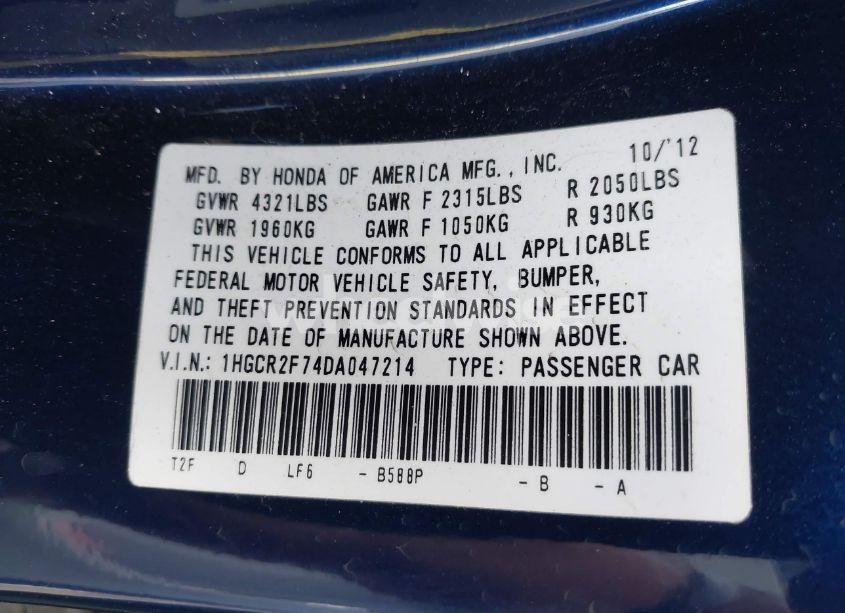 Photo 9 of 2013 Honda Accord EX (VIN 1HGCR2F74DA047214)