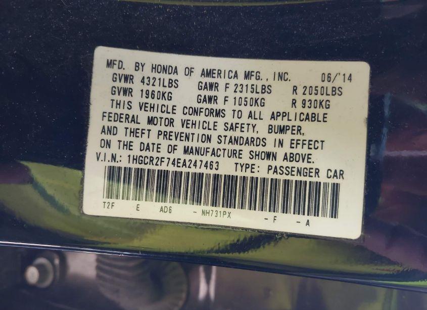 Photo 9 of 2014 Honda Accord EX (VIN 1HGCR2F74EA247463)
