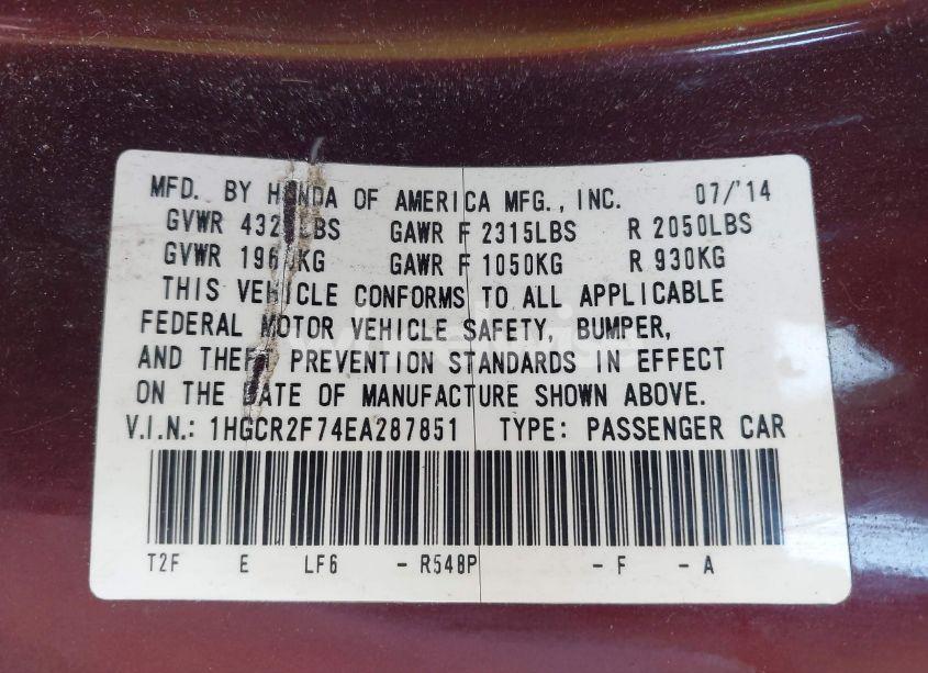 Photo 9 of 2014 Honda Accord EX (VIN 1HGCR2F74EA287851)