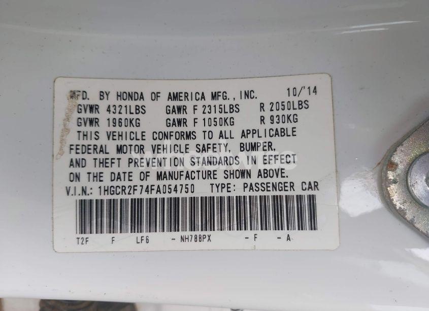 Photo 9 of 2015 Honda Accord EX (VIN 1HGCR2F74FA054750)