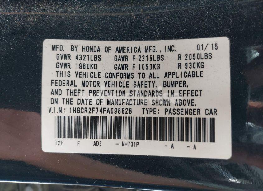 Photo 9 of 2015 Honda Accord EX (VIN 1HGCR2F74FA098828)