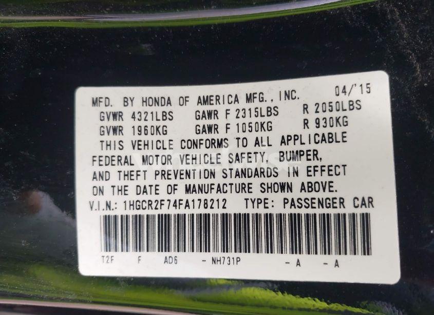 Photo 9 of 2015 Honda Accord EX (VIN 1HGCR2F74FA178212)