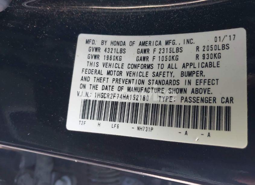 Photo 9 of 2017 Honda Accord EX (VIN 1HGCR2F74HA152180)