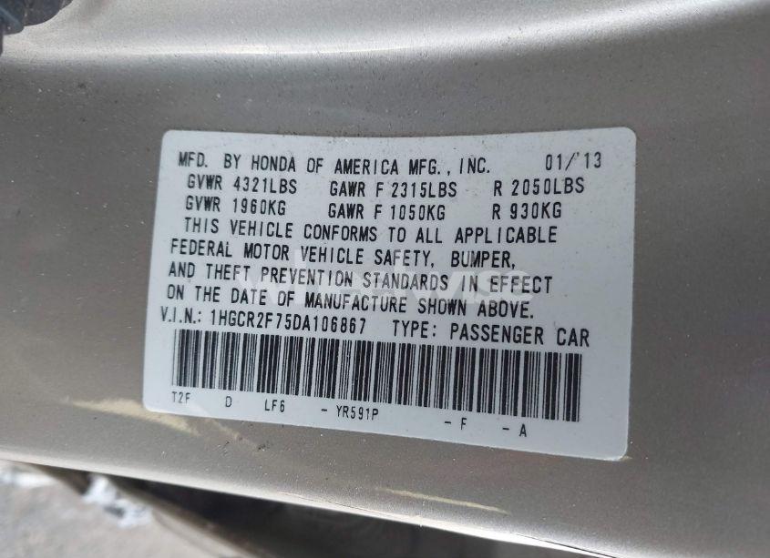 Photo 9 of 2013 Honda Accord EX (VIN 1HGCR2F75DA106867)