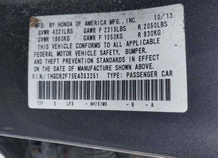 Photo 9 of 2014 Honda Accord EX (VIN 1HGCR2F75EA053251)