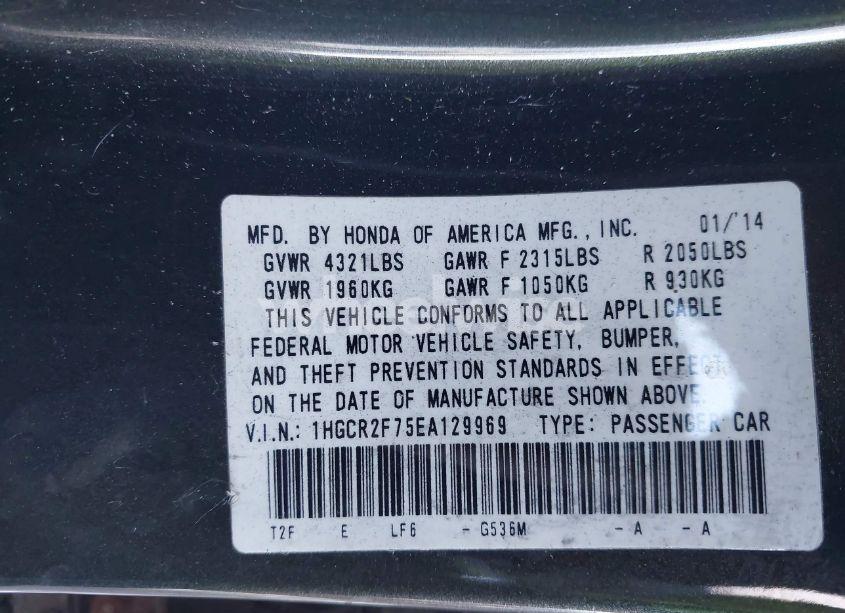 Photo 9 of 2014 Honda Accord EX (VIN 1HGCR2F75EA129969)