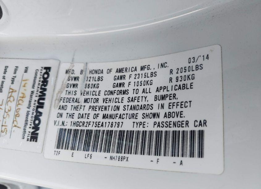 Photo 9 of 2014 Honda Accord EX (VIN 1HGCR2F75EA178797)